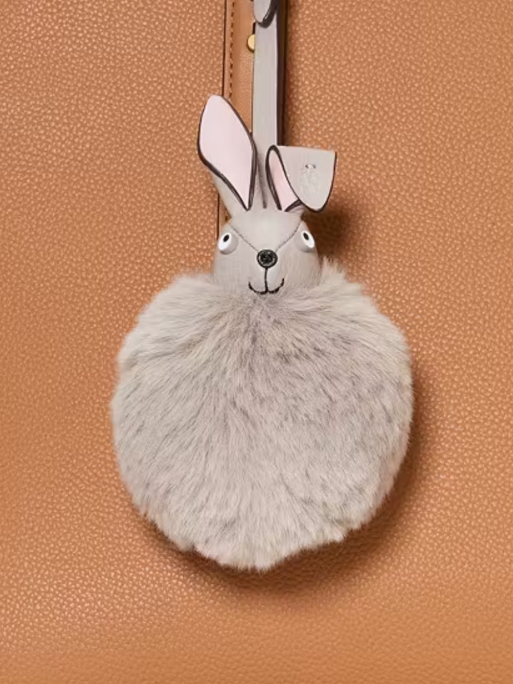 Kate Spade Fluffy Bunny Pom Charm/keychain - Light Taupe/Pink - Picture 2 of 4